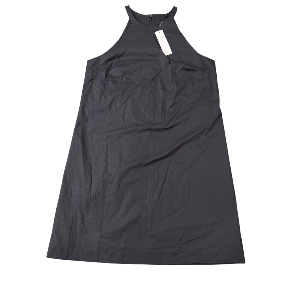 Ann Taylor Women Halter Neck Black Sleeveless Cotton Blend Trapeze Dress Size 10